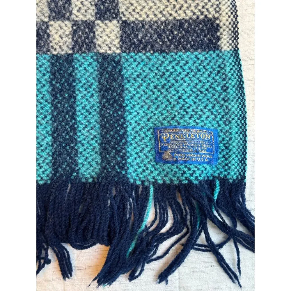 VTG Pendleton %100 Virgin Wool Woven Fringe Throw Blanket Afghan 46” x 64” MCM